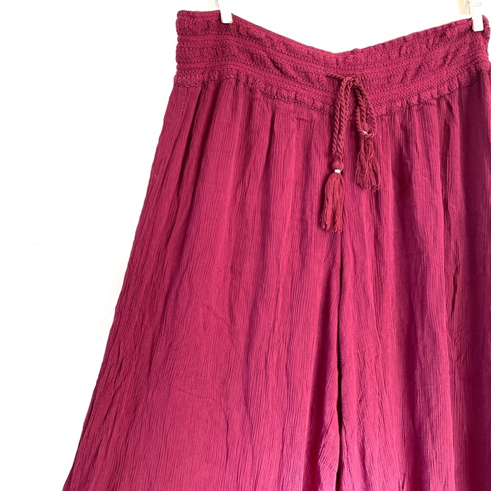 Burgundy Palazzo Flare Pants Drawstring Size L